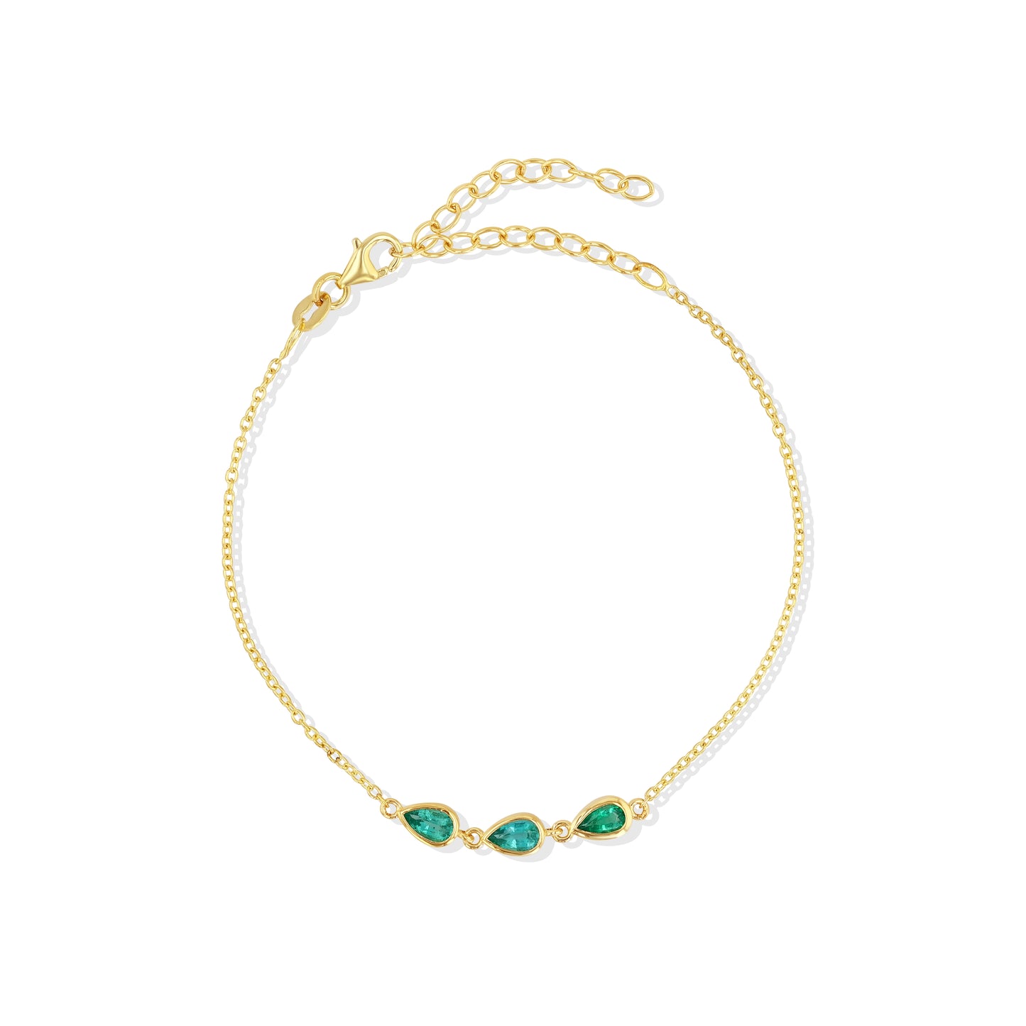 14k Gold Emerald Pears Bracelet