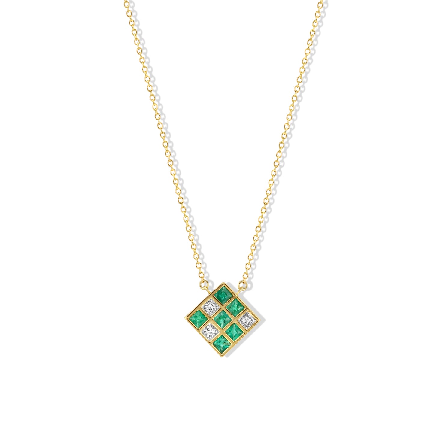 Emerald and Diamond Squares Necklace