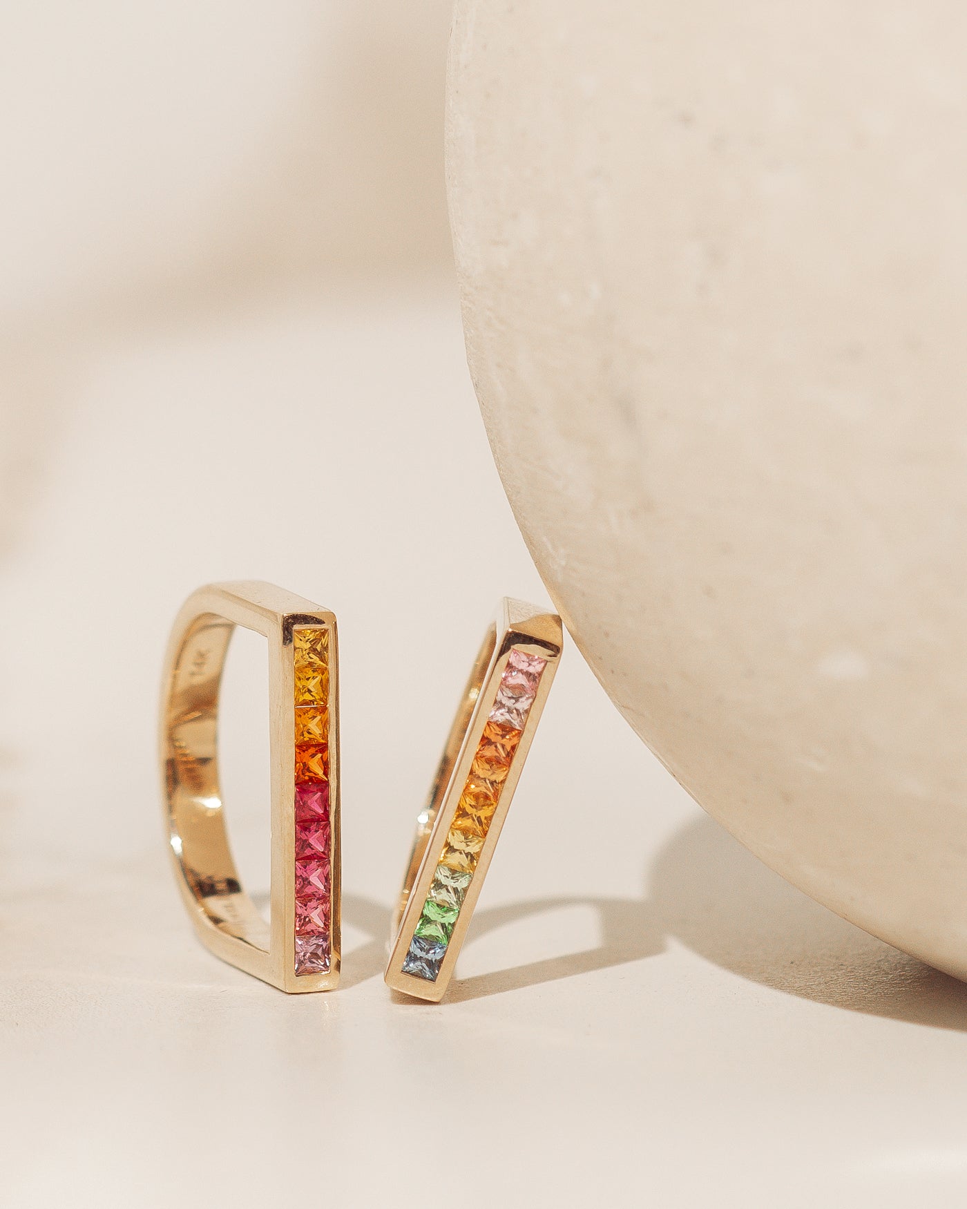 Peachy Green Sapphire U-Shaped Ring