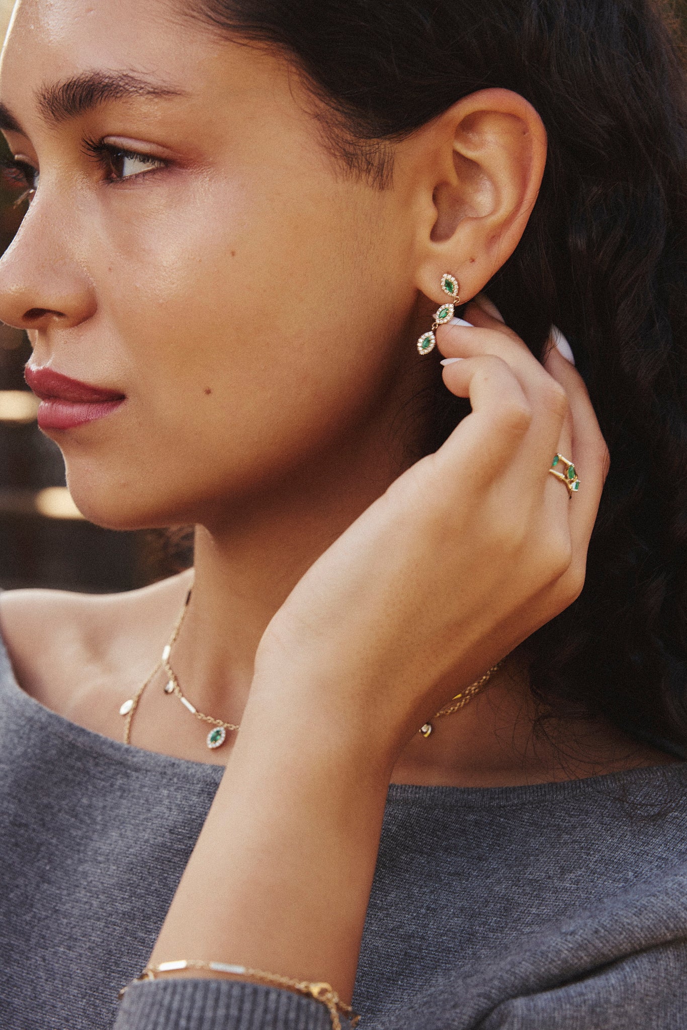 Emerald and Diamond Marquise Drop Earrings