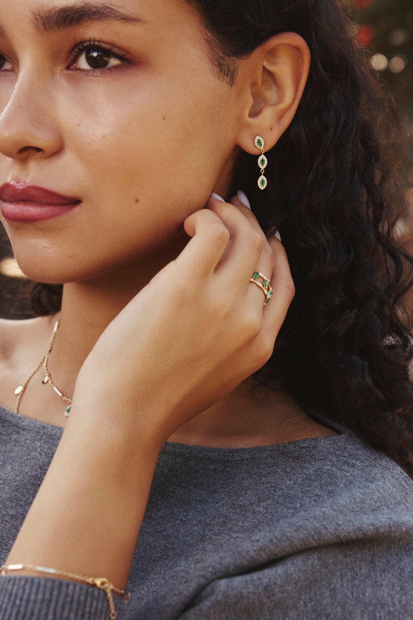 Emerald and Diamond Marquise Drop Earrings