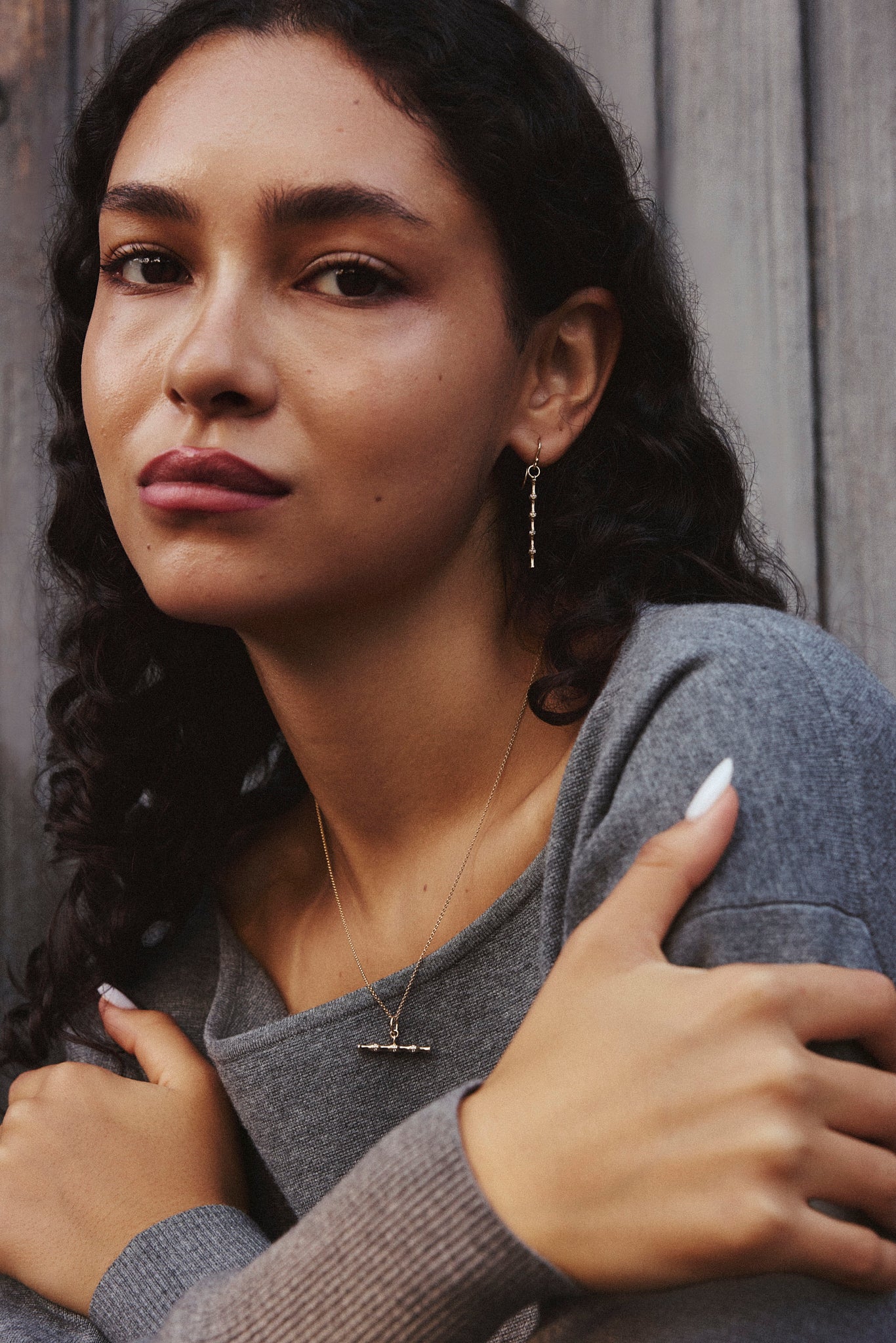 Bamboo Diamond Stick Earrings