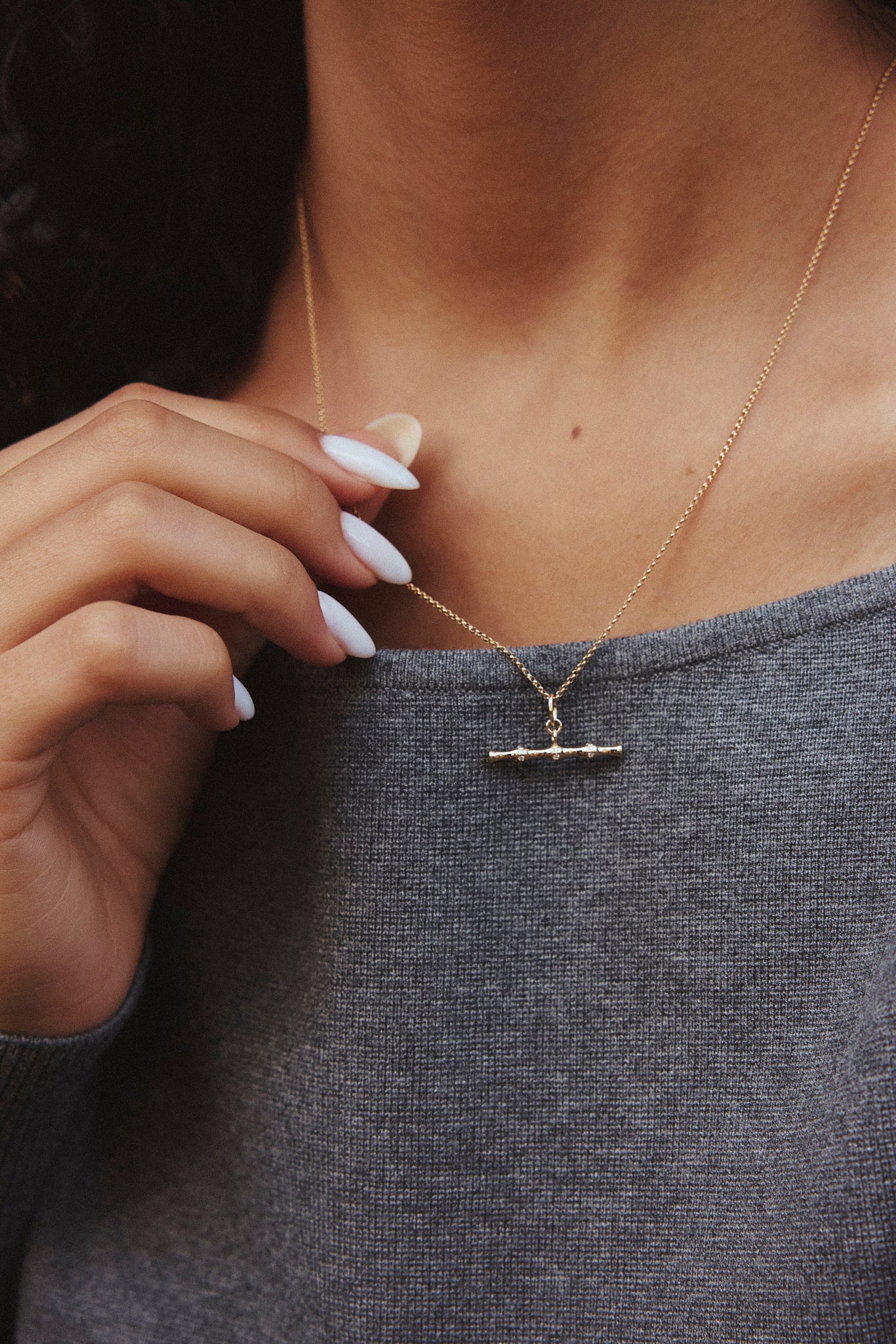 Bamboo Diamond T-Bar Necklace