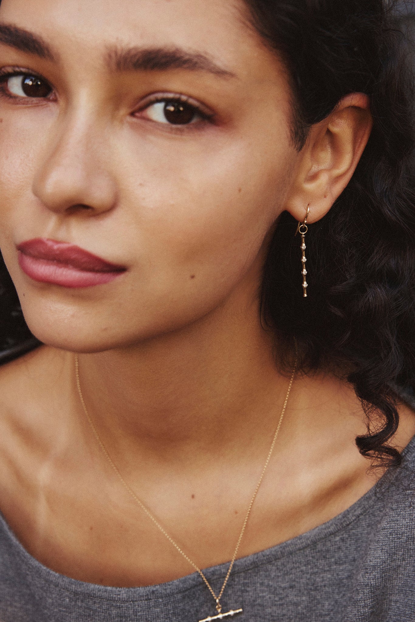 Bamboo Diamond Stick Earrings