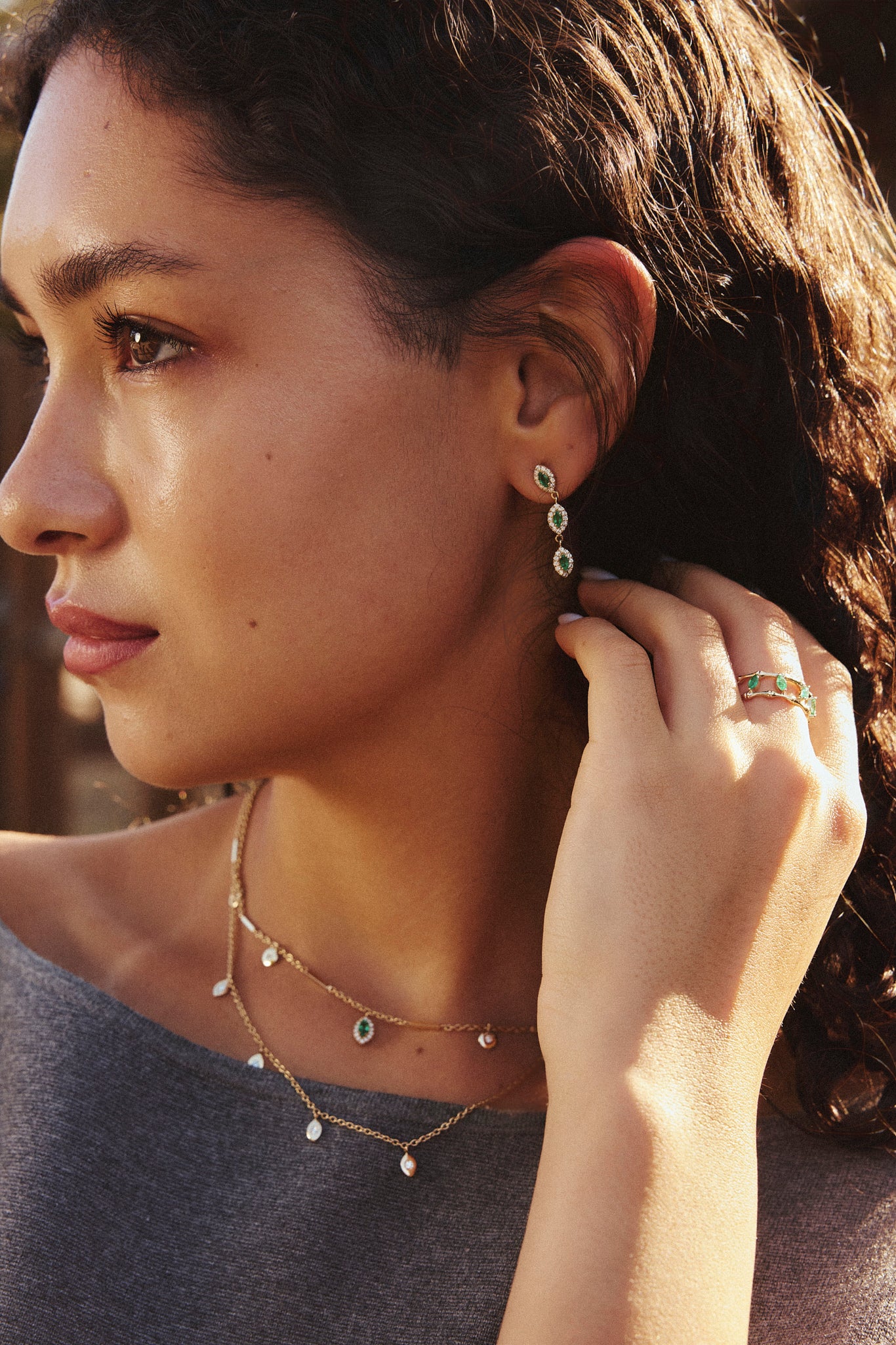 Emerald and Diamond Marquise Drop Earrings