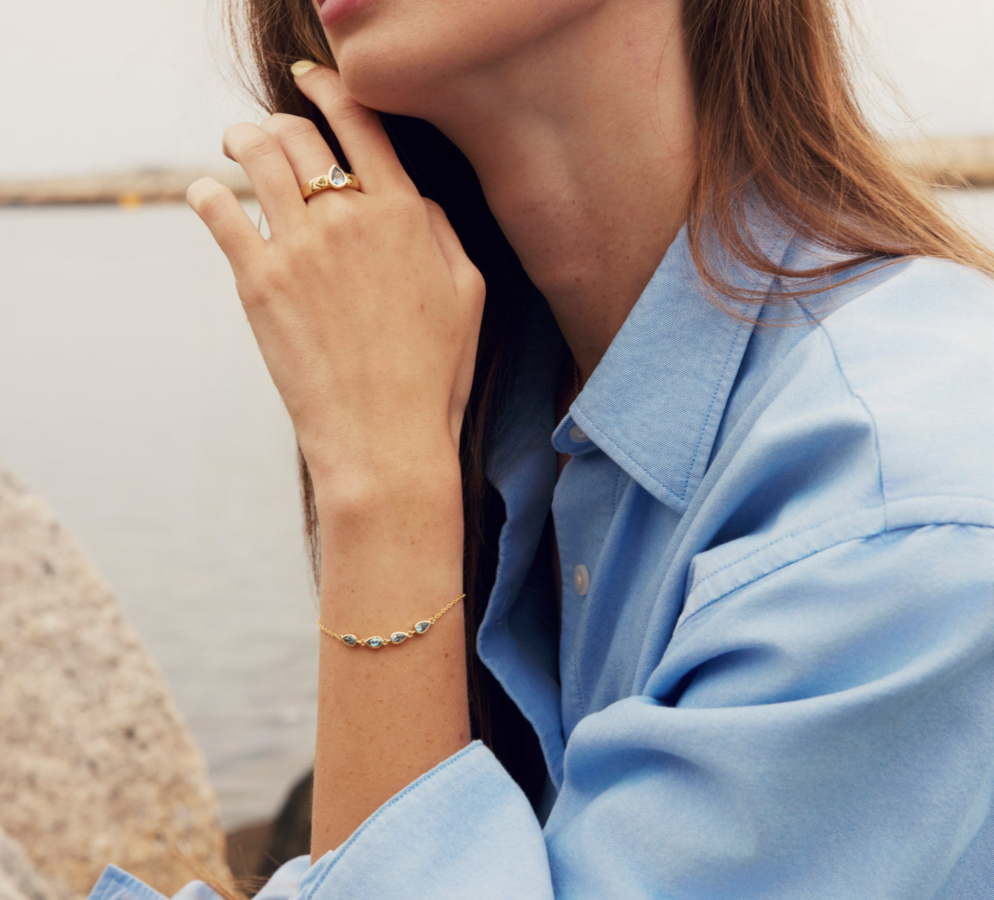 14k Gold Aquamarine Pears Bracelet