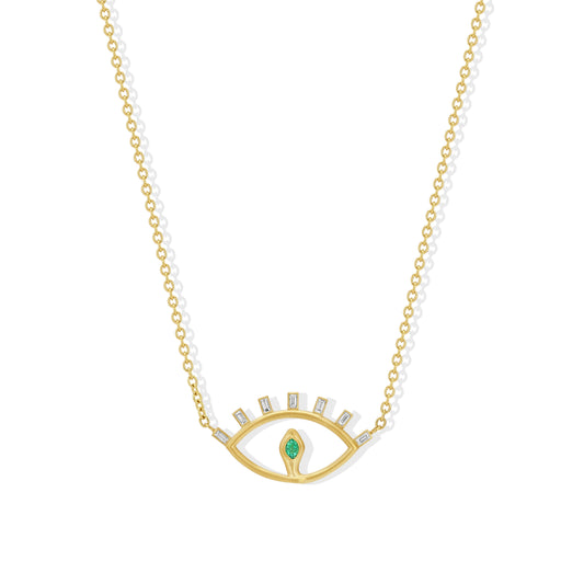 Emerald and Diamond Snake Eye Necklace