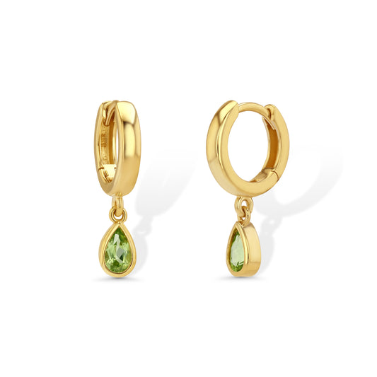 Peridot Pear Drop Huggie Earrings