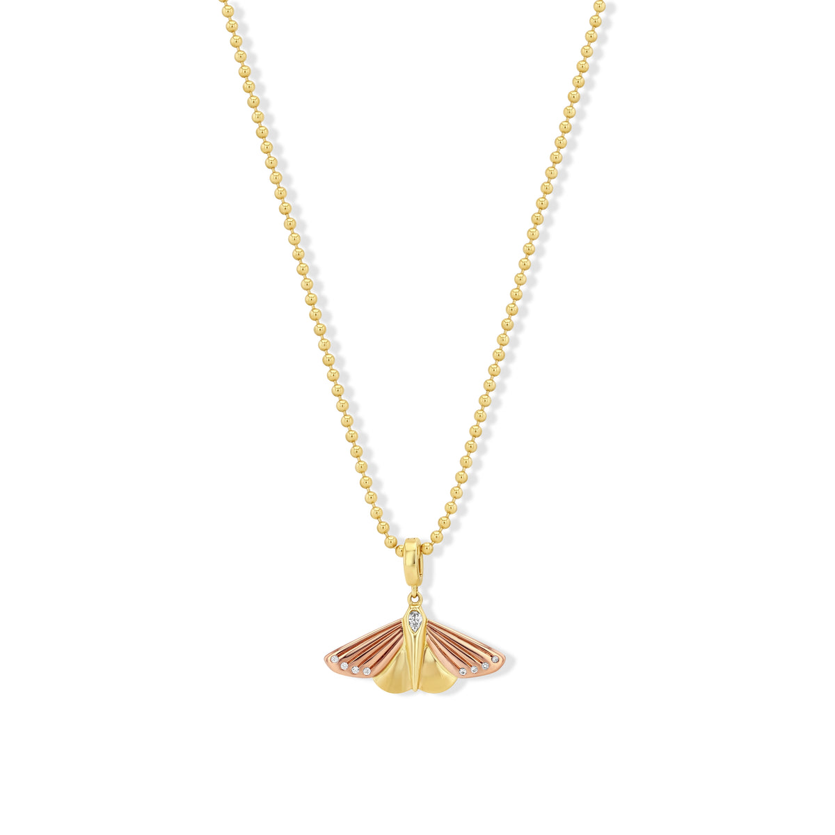 14k Rose, Yellow Gold and Diamond Moth Pendant
