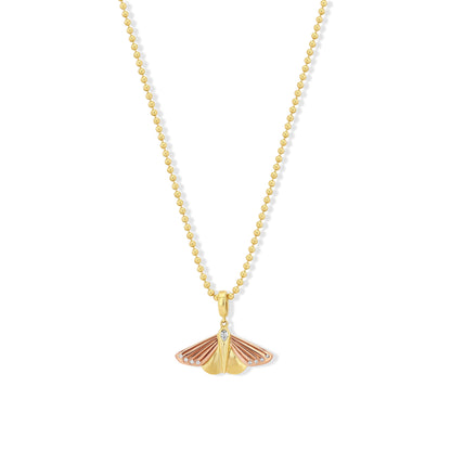 14k Rose, Yellow Gold and Diamond Moth Pendant