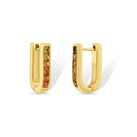 Yellow to Orange Sapphire U-Shaped Earrings