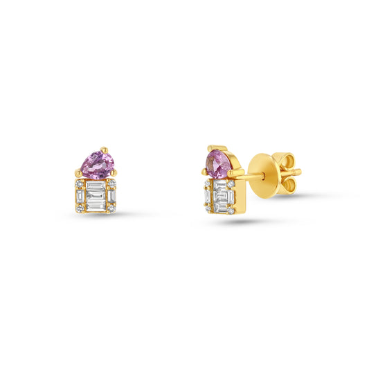 Diamond and Pink Sapphire Stud Earrings