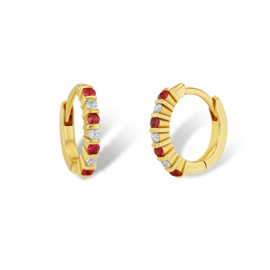 Ruby and Diamond Huggie Earrings