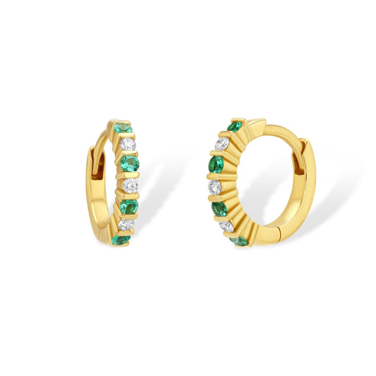 Emerald and Diamond Huggie Earrings