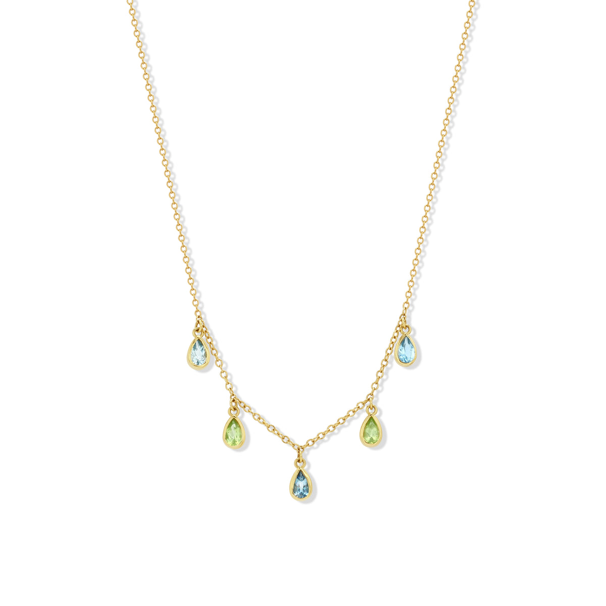 Aquamarine and Peridot Pears Necklace