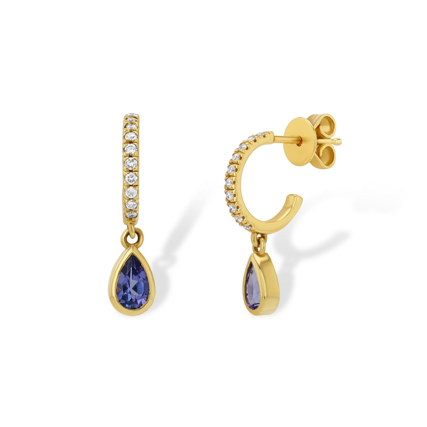 Diamond and Tanzanite Pear Huggie Earrings