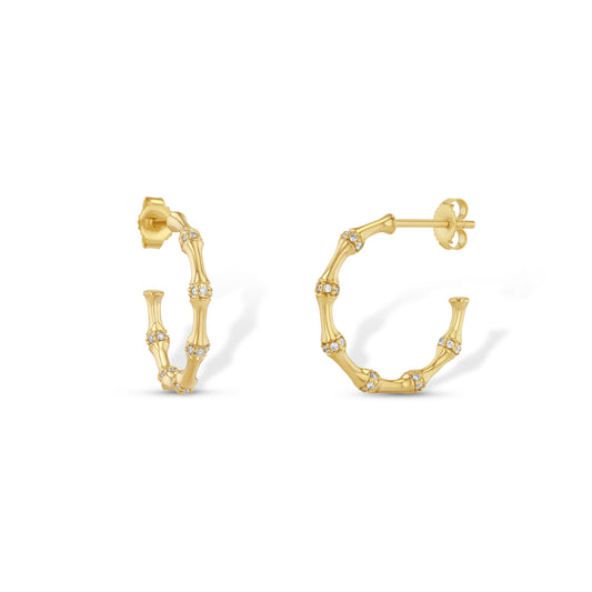 Bamboo Diamond Hoops