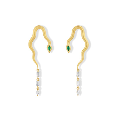 Emerald and Diamond Snake Earrings