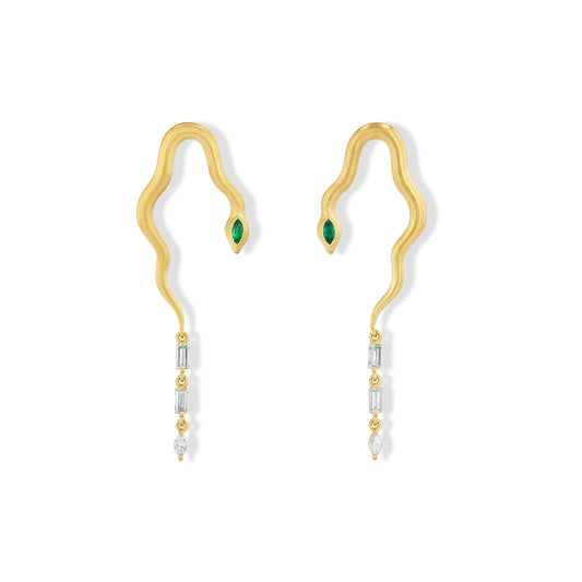 Emerald and Diamond Snake Earrings