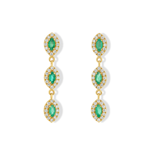 Emerald and Diamond Marquise Drop Earrings