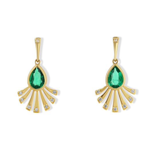 Emerald and Diamond Fan Earrings