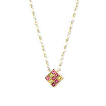 Pink Tourmaline and Yellow Sapphire Squares Necklace