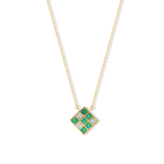 Emerald and Diamond Squares Necklace