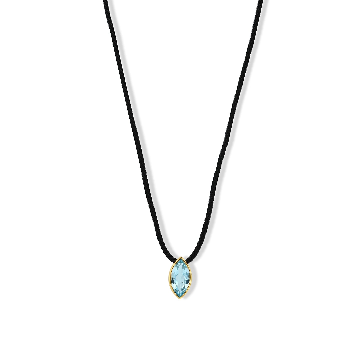 Sky Blue Topaz Marquise on Black Silk Cord