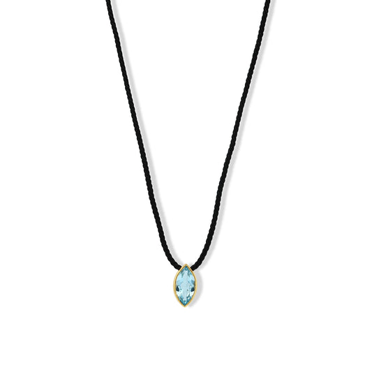 Sky Blue Topaz Marquise on Black Silk Cord