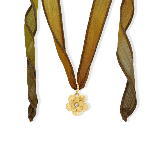 Ombre Caramel-Green, Hand-Dyed Silk Ribbon Necklace