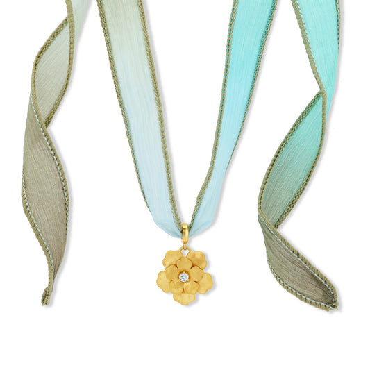 Ombre Aqua-Green Hand Dyed Silk Ribbon Necklace