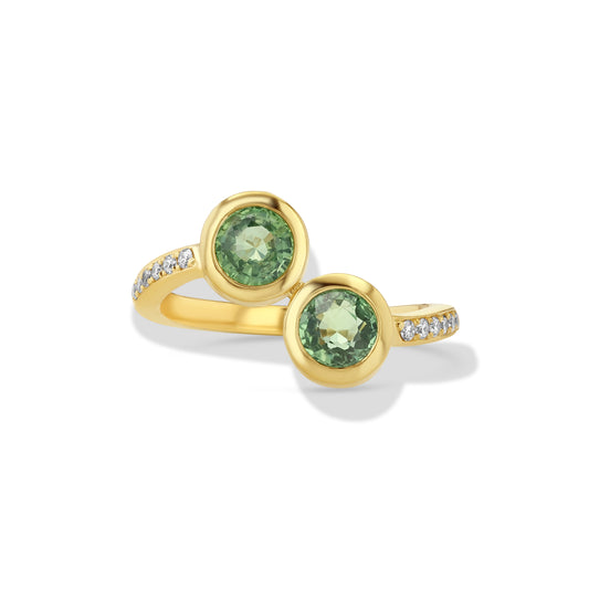 Green Sapphire and Diamond Moi et Toi Ring