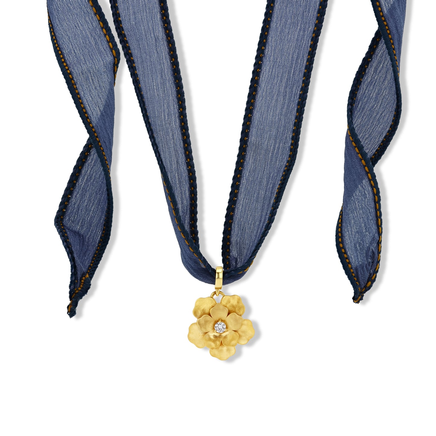 Indigo Hand-Dyed Silk Ribbon Necklace