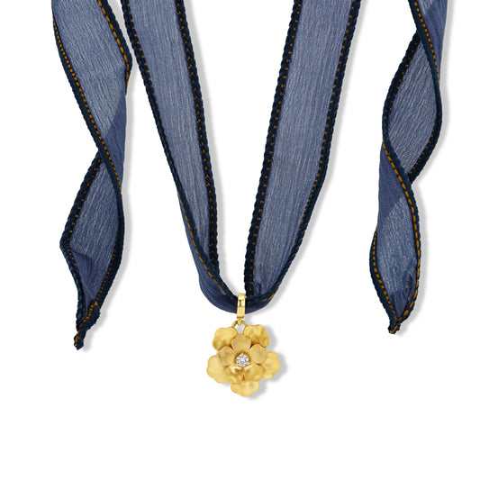Indigo Hand-Dyed Silk Ribbon Necklace