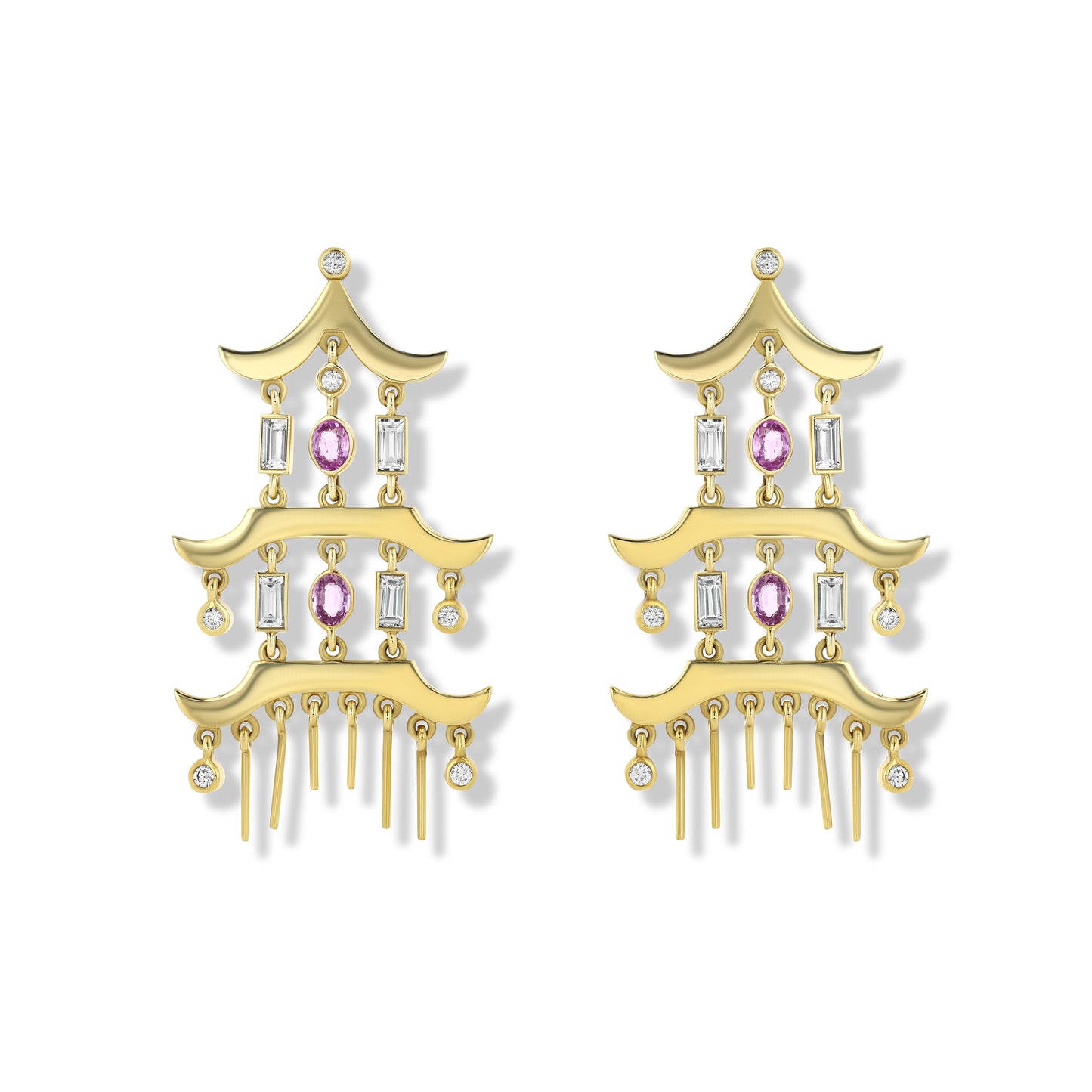 Pink Sapphire Pagoda Earrings