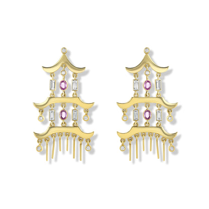 Pink Sapphire Pagoda Earrings