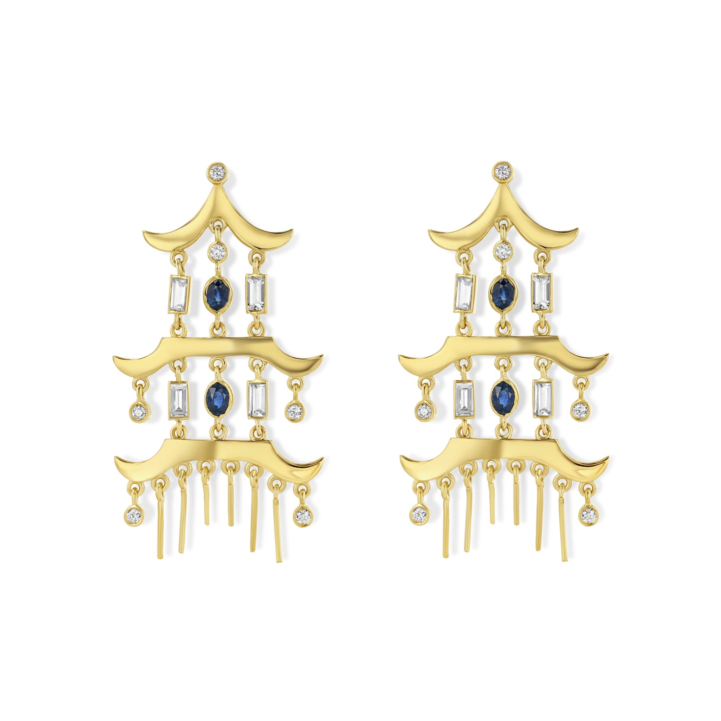 Blue Sapphire Pagoda Earrings