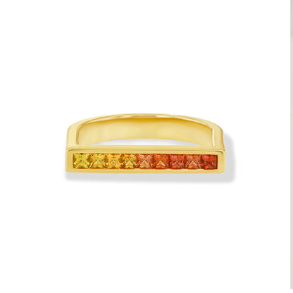 Yellow to Orange Sapphire U-Shaped Ring