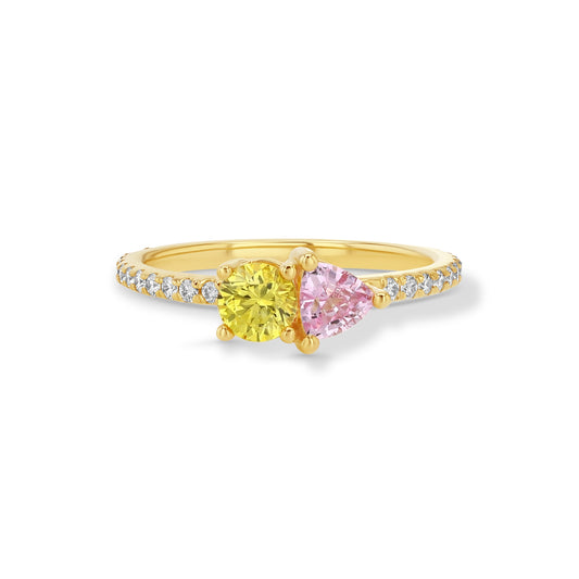 Yellow and Pink Sapphire Toi et Moi Ring