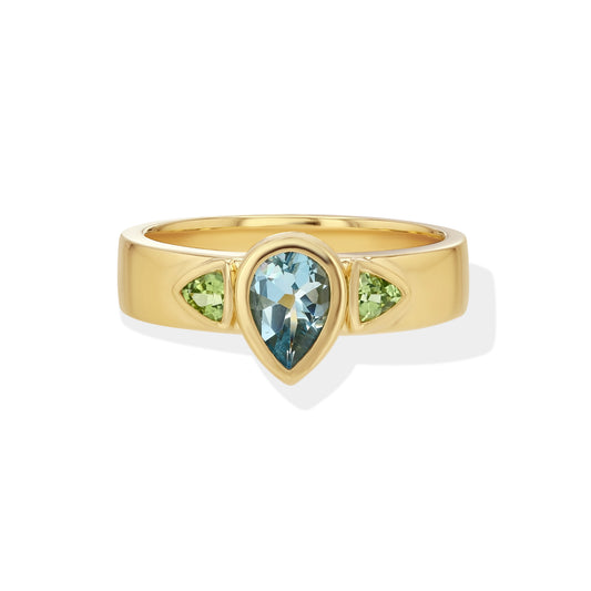 Aquamarine Pear and Peridot Ring