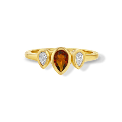 Madeira Citrine and Diamond Pear Ring