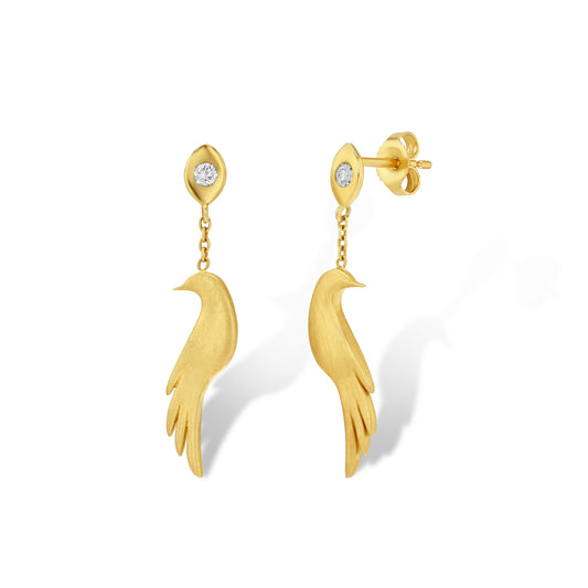 Diamond Bird Drop Earrings