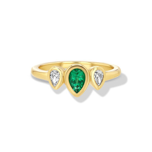 Emerald and Diamond Pear Ring