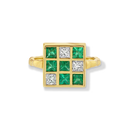Emerald and Diamond Squares Ring