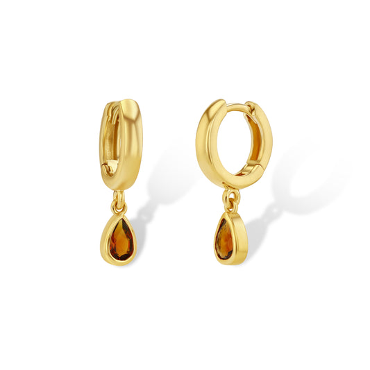 Madeira Citrine Pear Drop Huggies