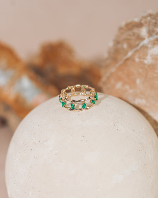 Emerald Bamboo Leaf Ring