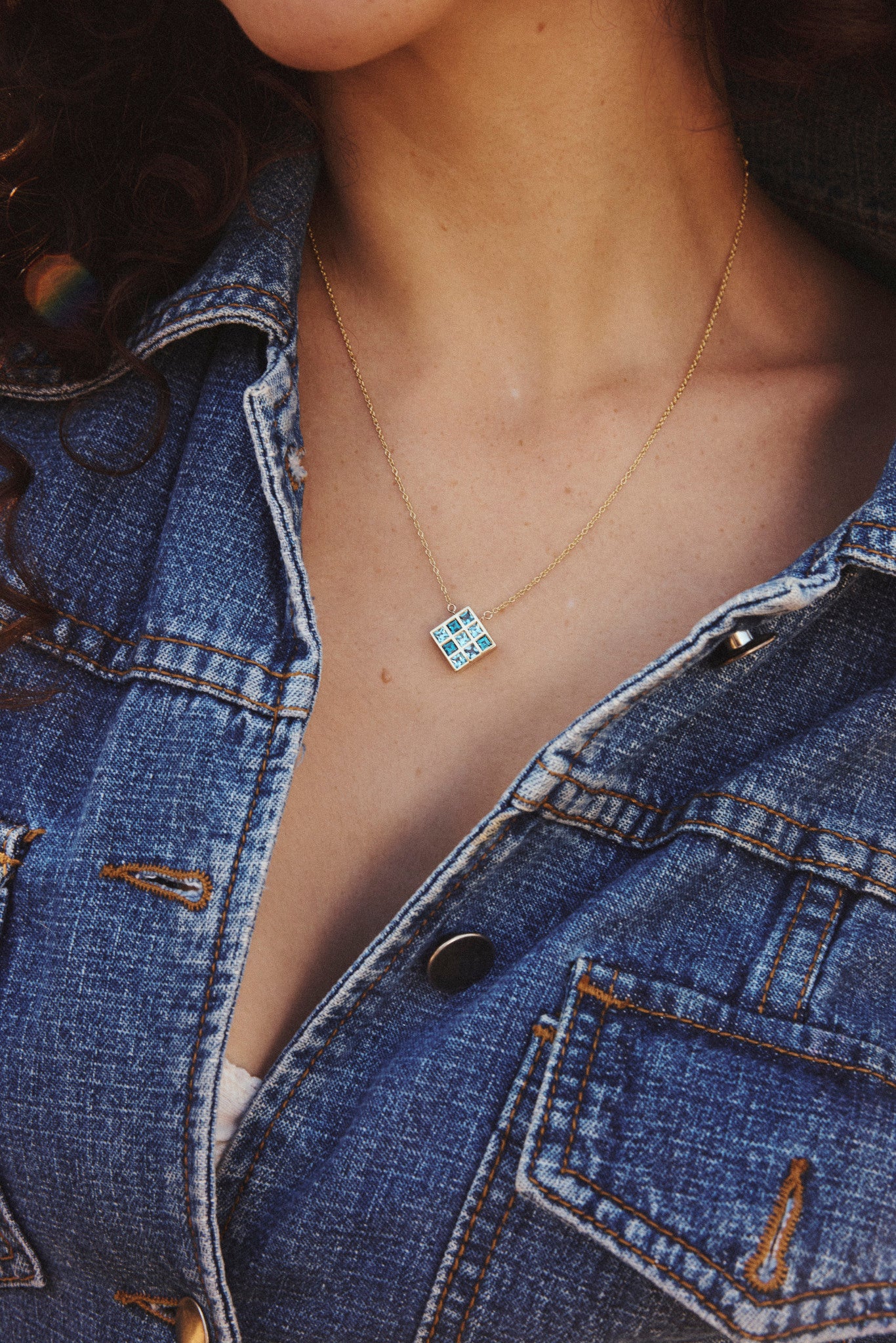 Blue Topaz Squares Necklace