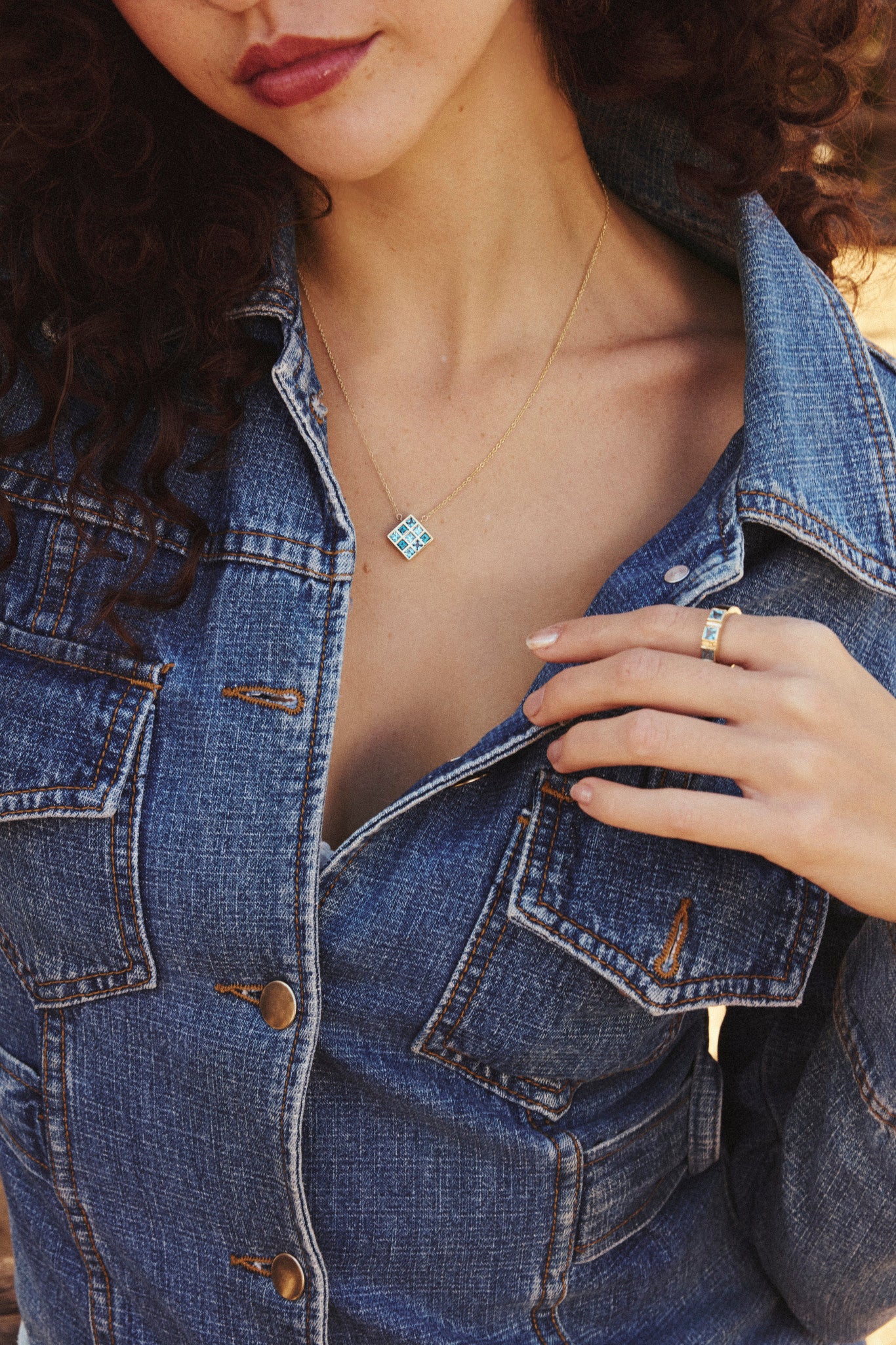 Blue Topaz Squares Necklace