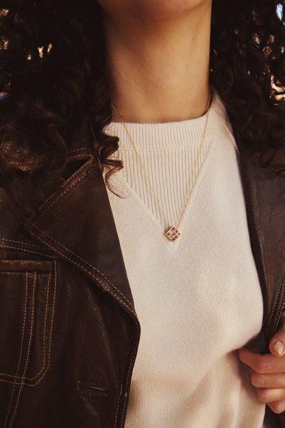 Pink Tourmaline and Yellow Sapphire Squares Necklace
