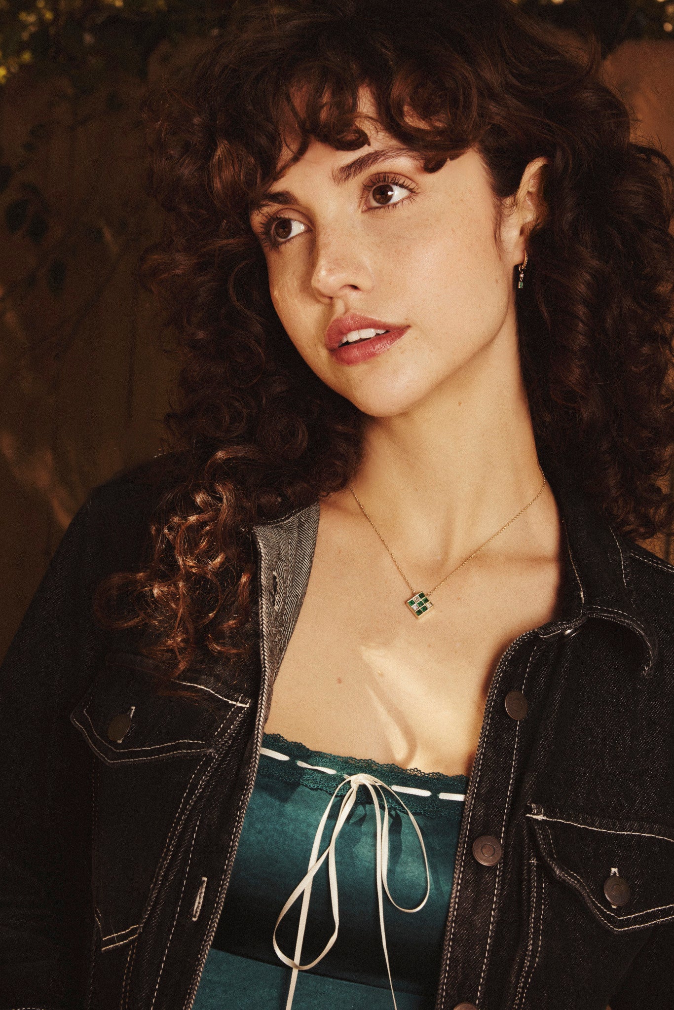 Emerald and Diamond Squares Necklace